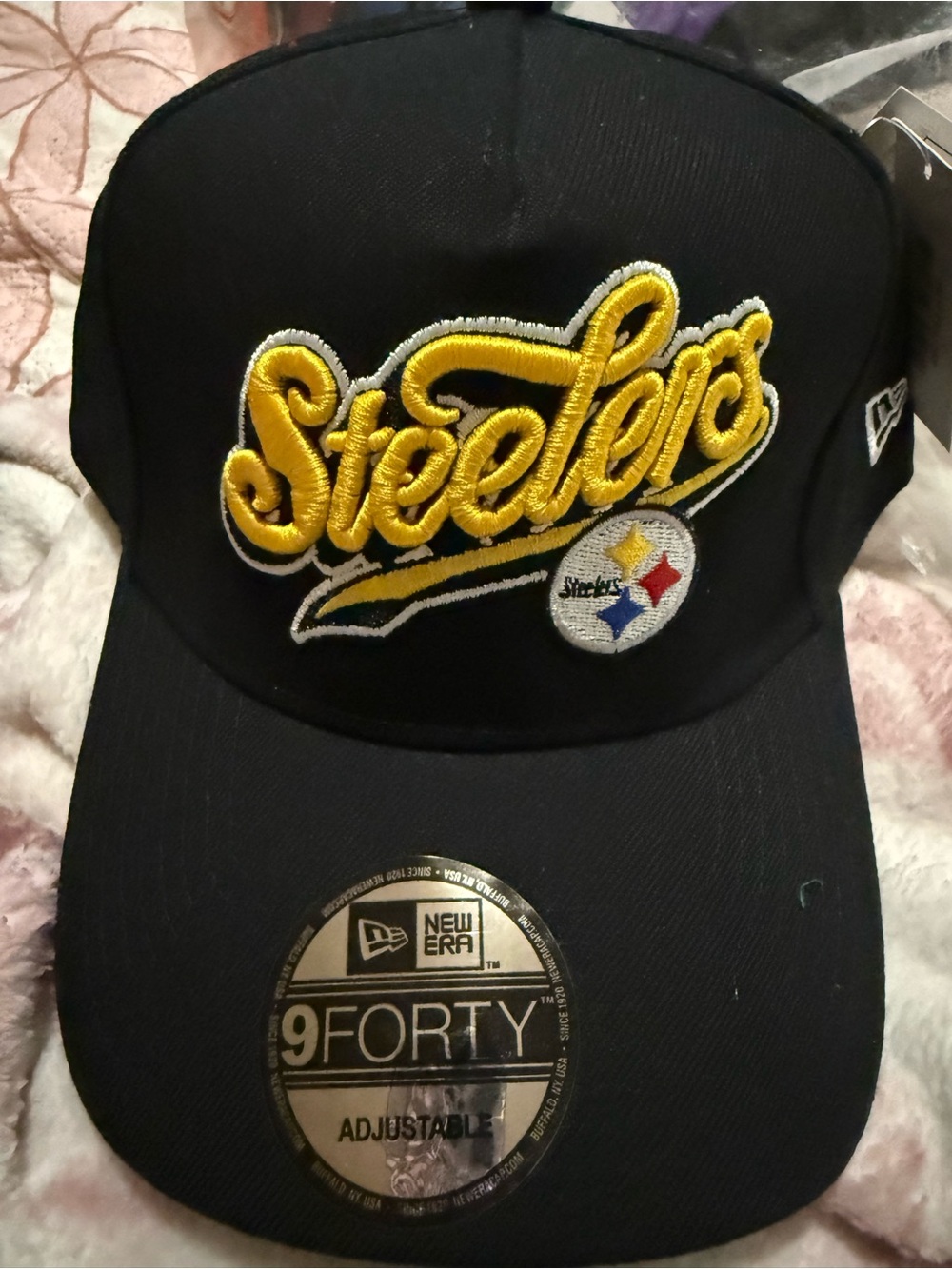 New Era Black and Yellow Steelers Script 9FORTY Cap